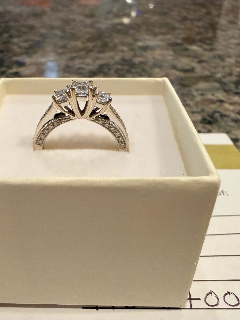 Three-Stone Pavé Engagement Ring in Silver